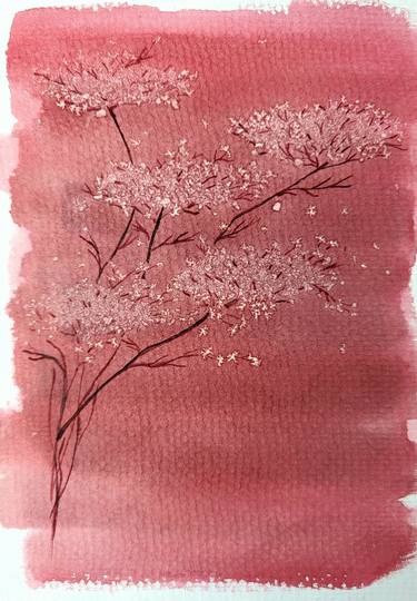 Mini watercolor "Forest grasses at sunset". thumb
