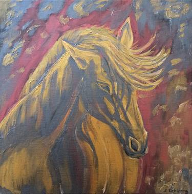 Original textured acrylic painting on canvas, Gold horse thumb