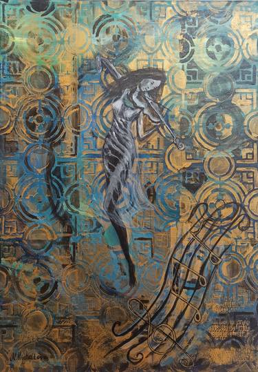 Girl playing the violin. Original acrylic painting on canvas thumb