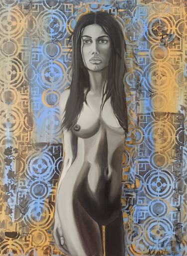 girl from the future, oil and acrylic painting on canvas, nude thumb