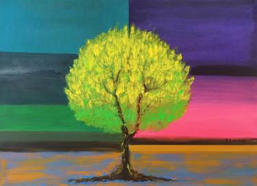 Yellow Tree: Abstract Oil Painting on Canvas thumb
