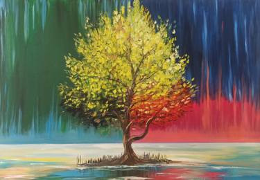Yellow Tree 2: Vibrant Abstract Oil Painting on Canvas thumb