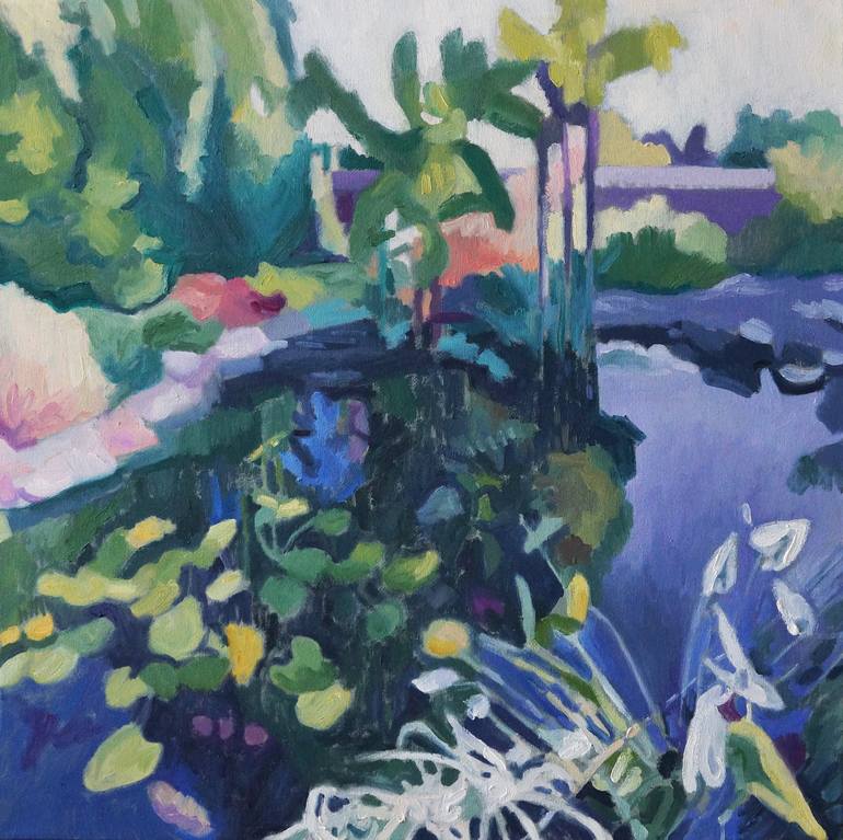 Tropical Garden with Waterlilies Painting by Sophia Ambrose | Saatchi Art