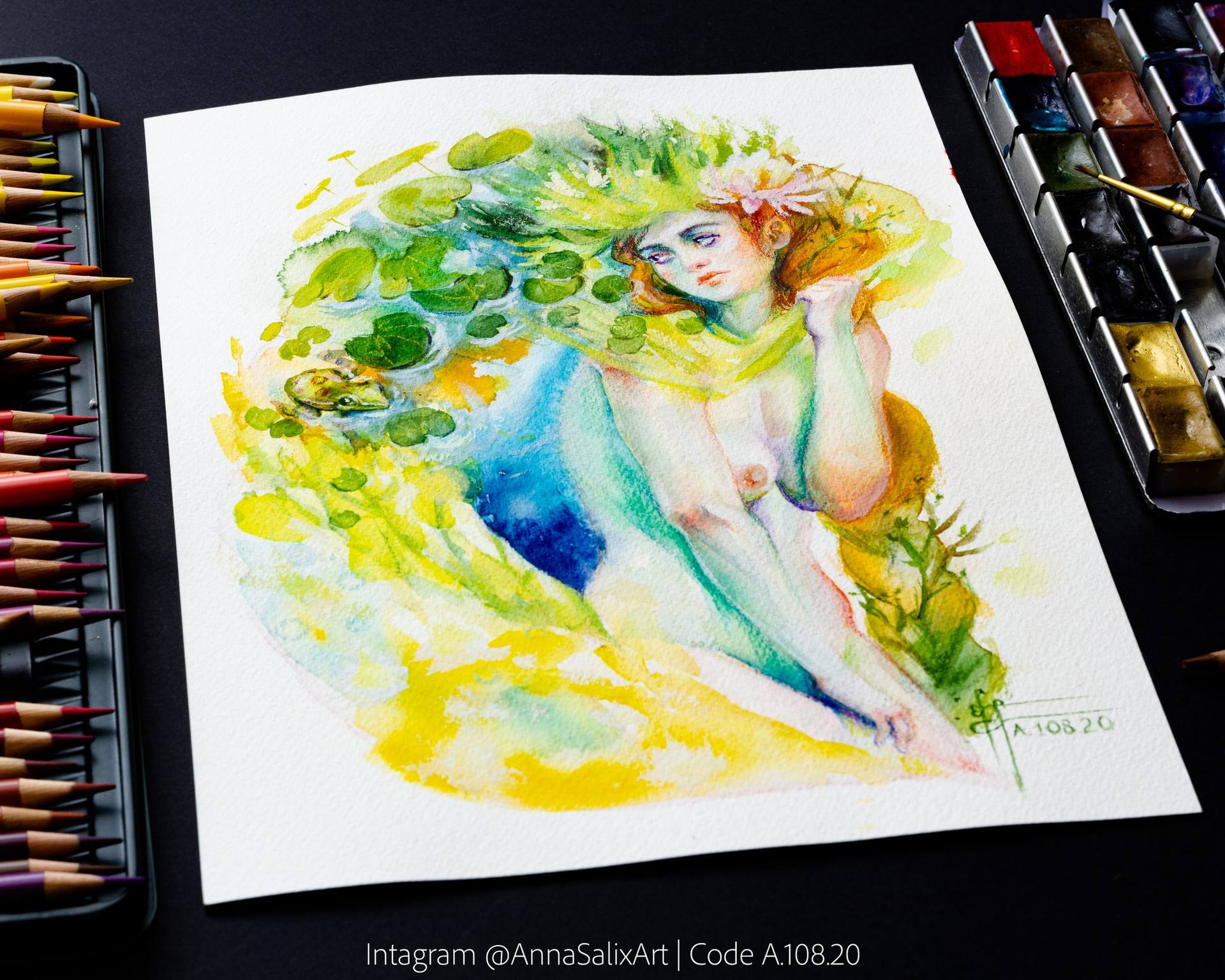 Music watercolor + white gouache painting by AnnaSalixArt