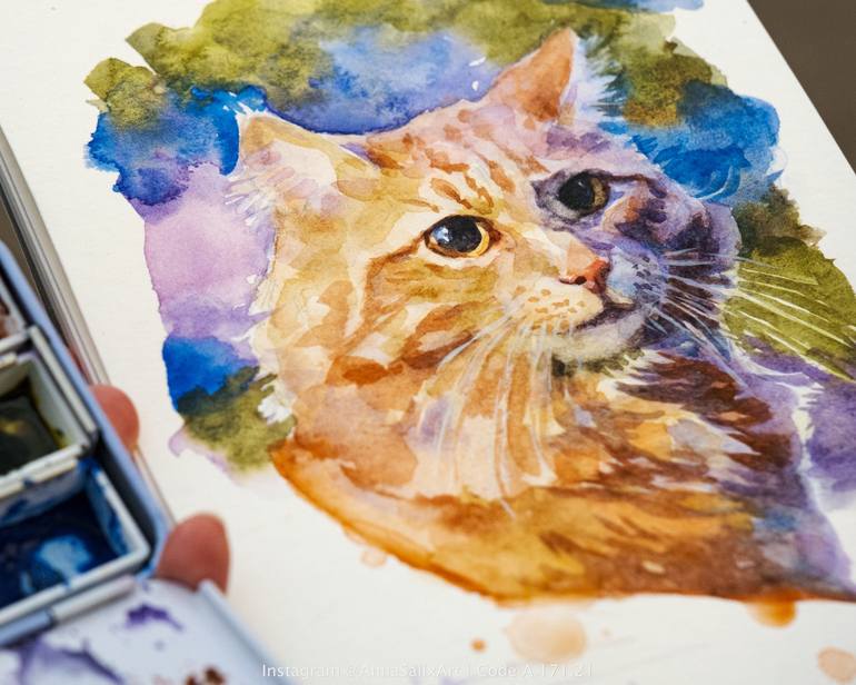 Original Expressionism Cats Painting by Anna Ivanova