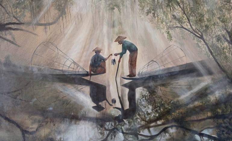 Original Landscape Painting by Semire Akyazi | Contemporary Art on Canvas | WHERE THE LIGHT MEETS THE WATER