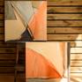 Abstract painting CROSSROADS together with other work in warm light