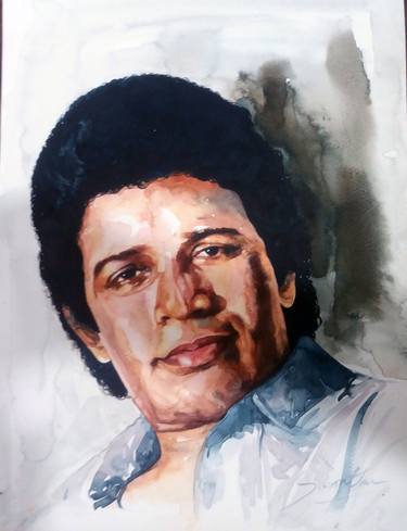 Watercolor portrait, Vijaya Kumaratunga, actor. thumb