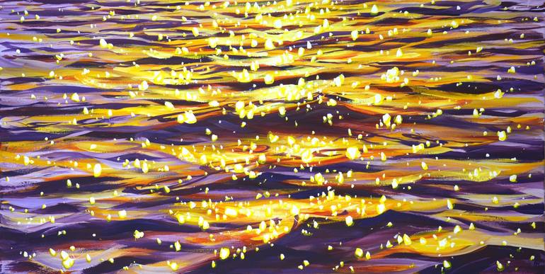 Original Water Painting by Iryna Kastsova | Contemporary Art on Canvas | Evening glare on the water 6.