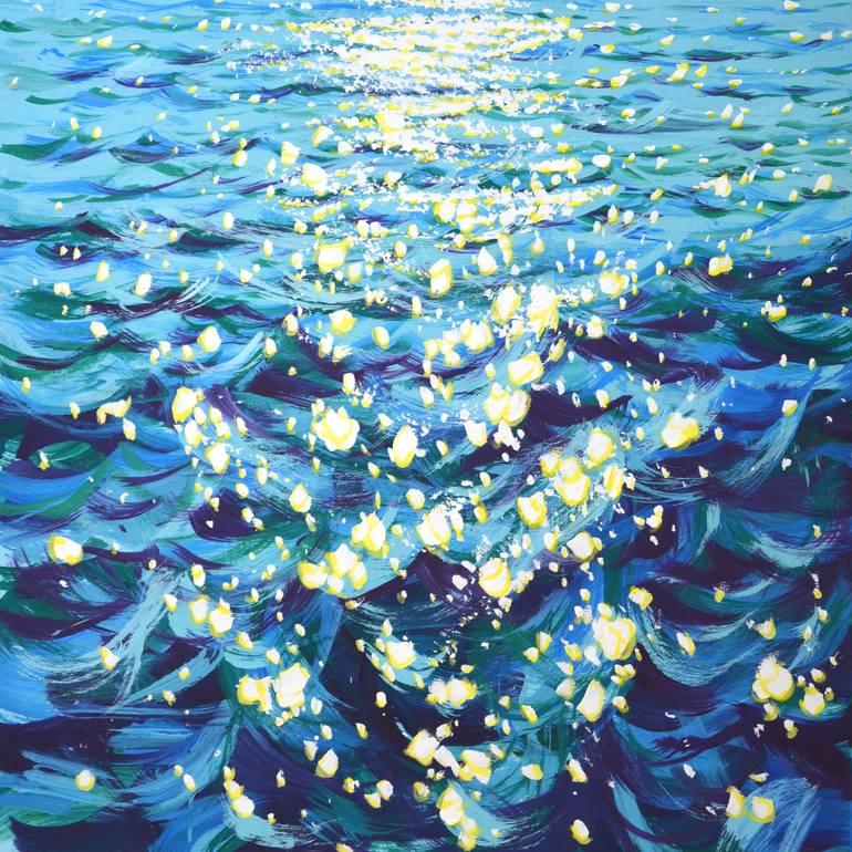Original Water Painting by Iryna Kastsova | Contemporary Art on Canvas | Glare on the water 15.