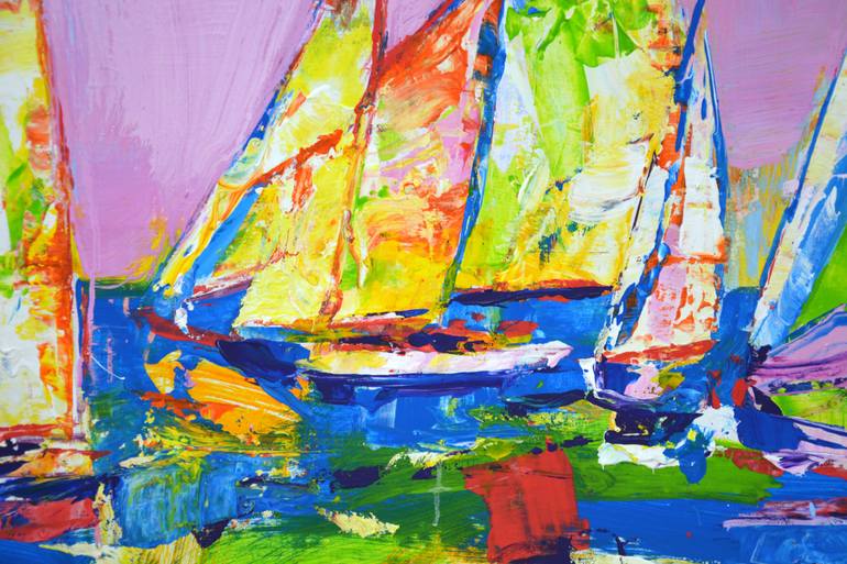 Original Abstract Expressionism Boat Painting by Iryna Kastsova
