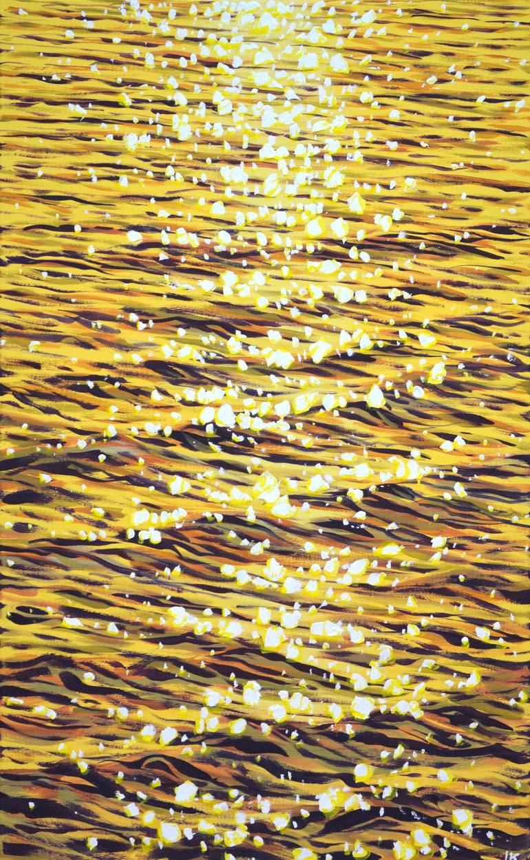 Original Water Painting by Iryna Kastsova | Contemporary Art on Canvas | Gold glare on the water 2.