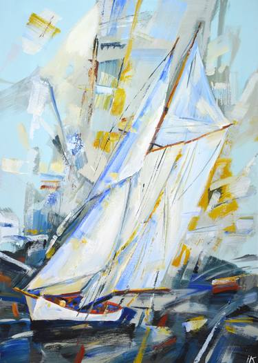 Original Abstract Expressionism Sailboat Paintings by Iryna Kastsova