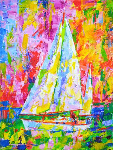 Original Abstract Expressionism Sailboat Paintings by Iryna Kastsova