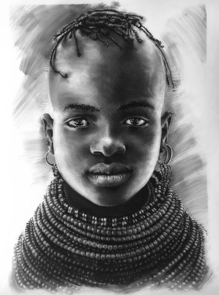 Himba Boy with Beads Drawing by Gregory Francois | Saatchi Art