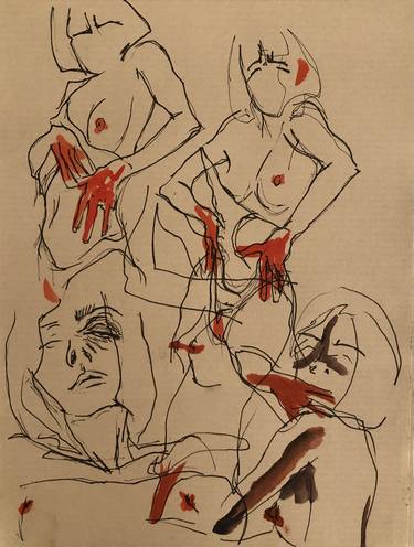 Original Expressionism Body Drawings by Sara Verona