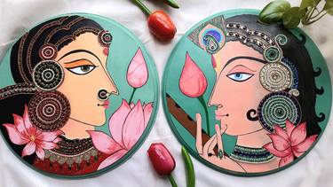 Set of 2 Wooden Wallplates: Sri Radhika and Madan-Mohan thumb