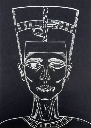 The bust of Nefertiti Sketch, Egyptian Painting thumb