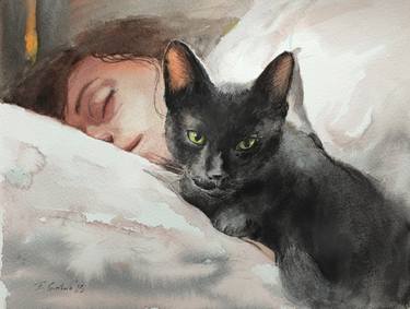 Print of Realism Cats Paintings by Elzbieta Gribova