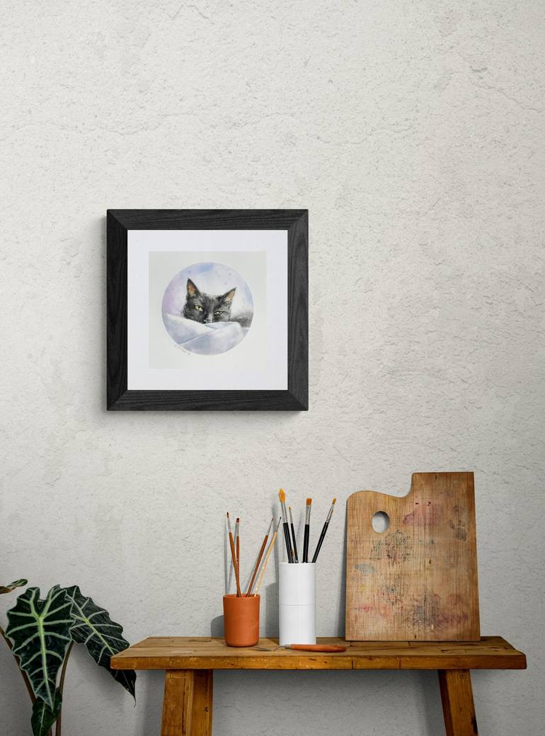 Original Fine Art Cats Painting by Elzbieta Gribova