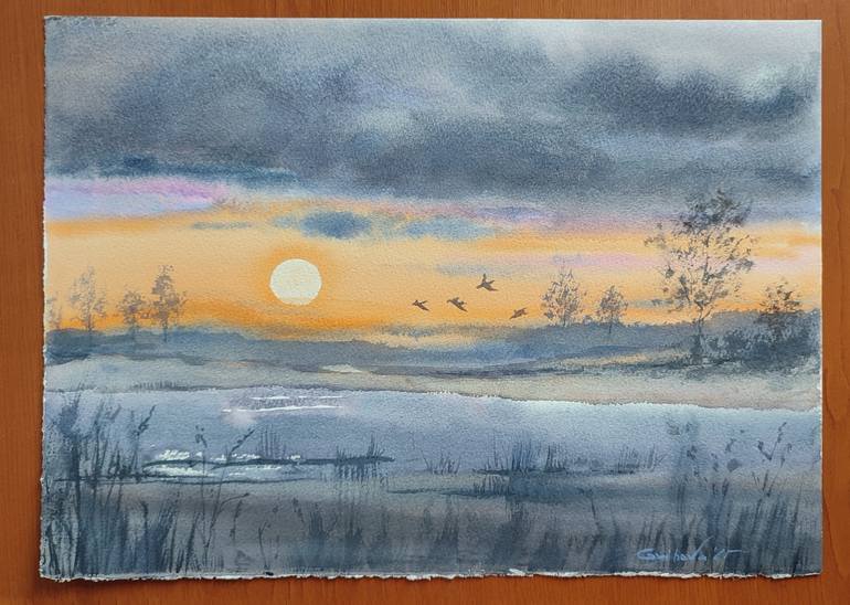 Original Abstract Expressionism Landscape Painting by Elzbieta Gribova