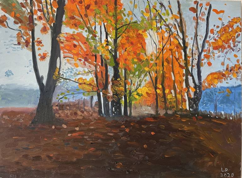 Original framed Art buy acrylic painting Impressionistic Autumn Trees