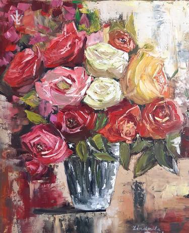Roses. Abstract oil painting original. thumb