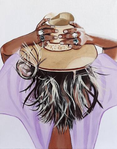 Straw hat girl, Original Acrylic painting on canvas thumb