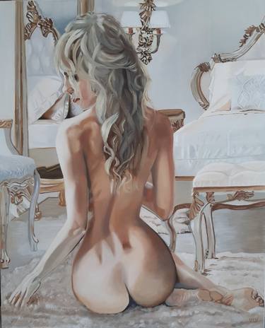 Nude girl rear view oil painting on canvas original artwork thumb