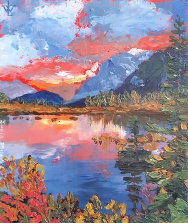 Landscape. Sunset Oil Painting On hardboard original artwork thumb