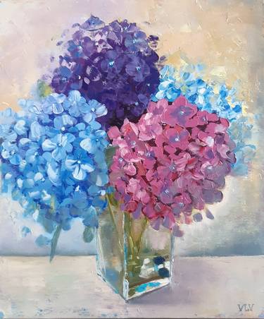 Hydrangea in vase oil painting on canvas, Original artwork thumb