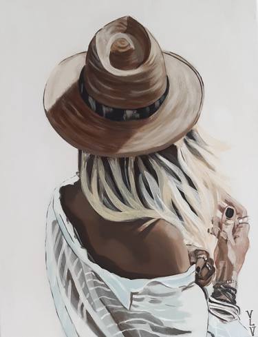 Girl in straw hat acrylic painting on canvas thumb