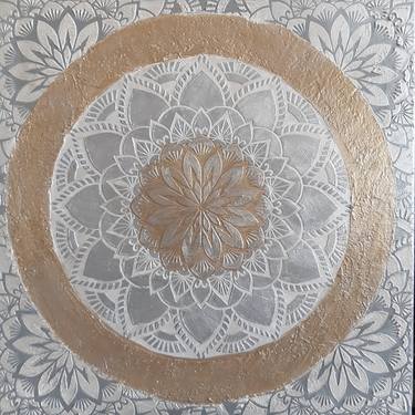 Mandala Original Gilded Silver Acrylic Painting On Canvas thumb