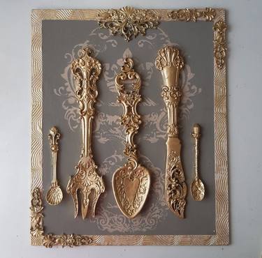 Cutlery wall decor. Sculpture of vintage thumb