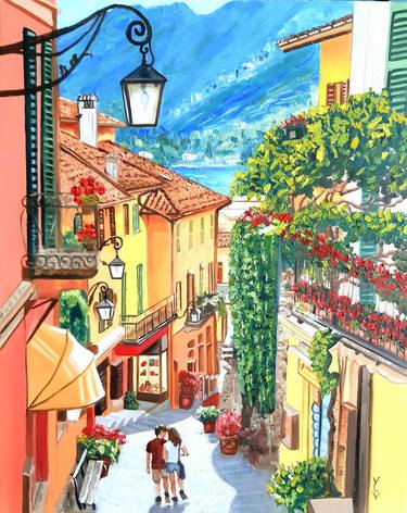 Mediterranean town original oil painting on canvas thumb