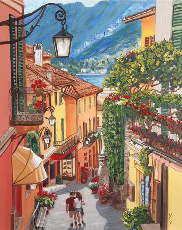 Mediterranean seaside town.  Original oil painting thumb