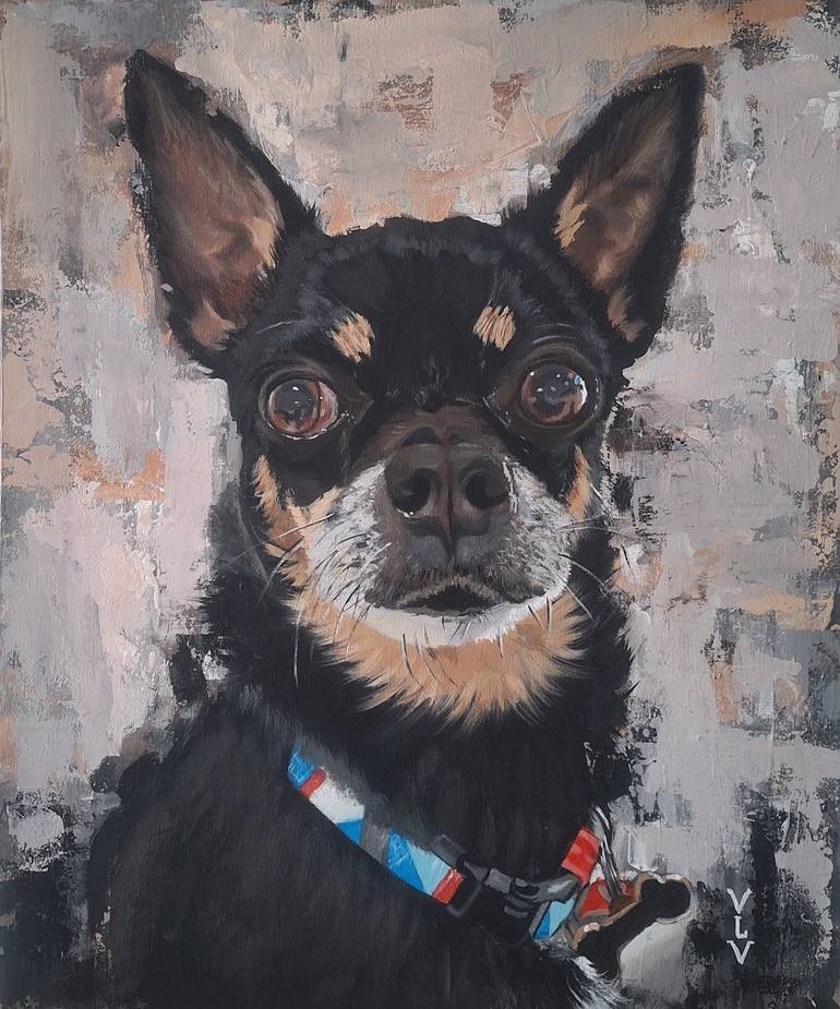 Original Dogs Painting by Ksenia Voynich | Contemporary Art on Canvas | Custom Pet Portrait From Photo. Chihuahua Acrylic Art