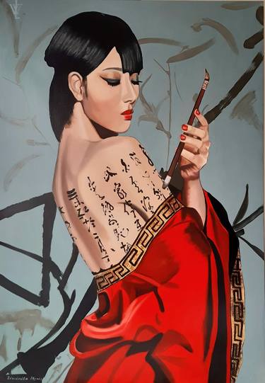 Geisha Portrait. Original Oil Painting On Canvas thumb