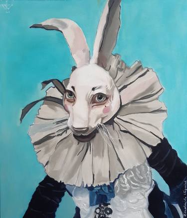 March White Rabbit Oil Painting thumb