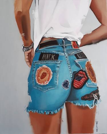 girl in denim shorts painting thumb