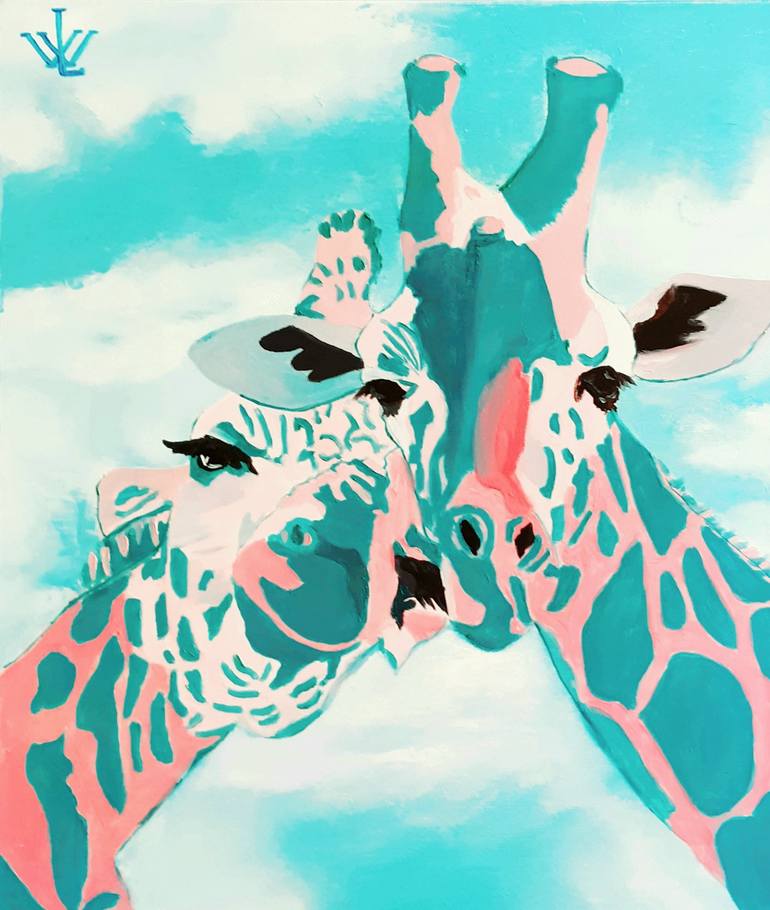 Pair Giraffes. Original Oil Painting. Painting by Ksenia Voynich