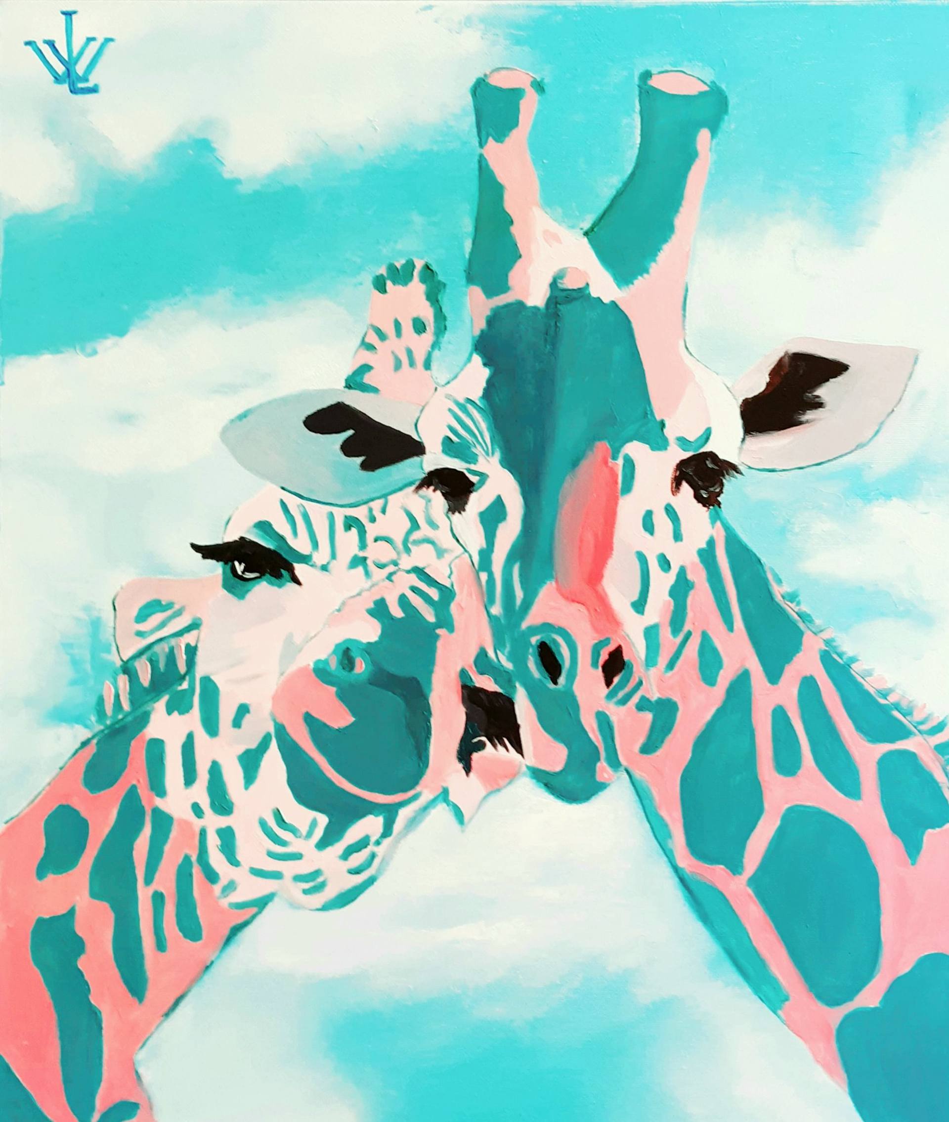 Pair Giraffes. Original Oil Painting. Painting by Ksenia Voynich
