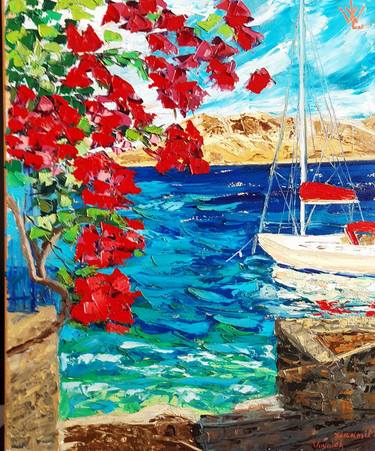 Seascape Mediterranean Art. Texture Oil Painting. thumb