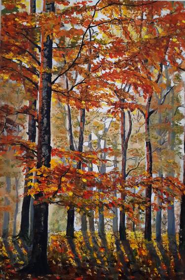 Autumn Forest Painting, Oil Texture Painting thumb