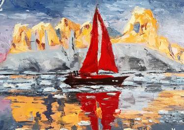 Greenland sunset art, Oil Painting Original. thumb