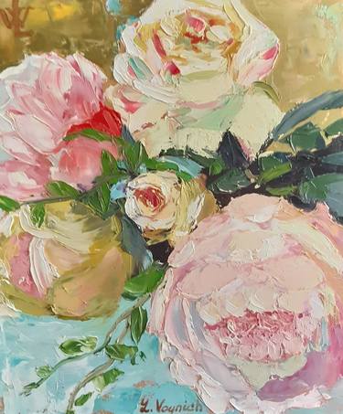 Pink Peonies floral Art. Oil Painting original. thumb