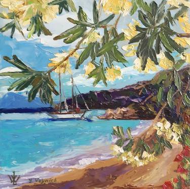 Mediterranean sea landscape. Oil Painting Original. thumb