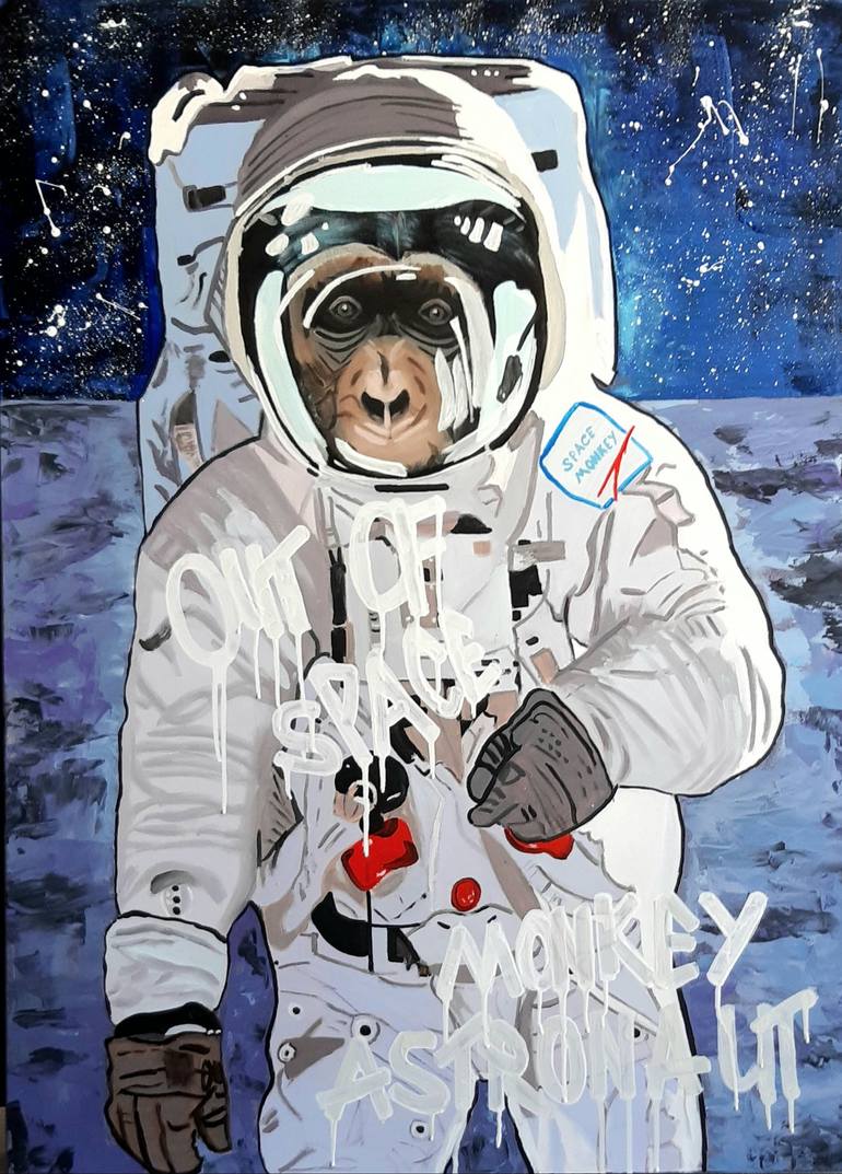Original Animal Painting by Ksenia Voynich  Pop Art Art on Canvas  Space Monkey oil painting original