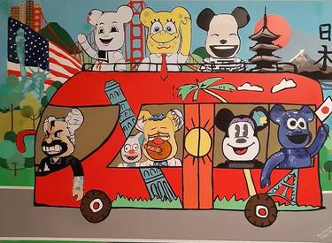 Cartoon characters travel. Original artwork thumb