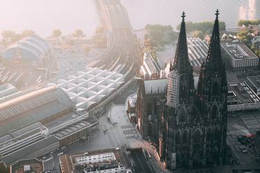 Cologne Cathedral in the very early morning from above thumb